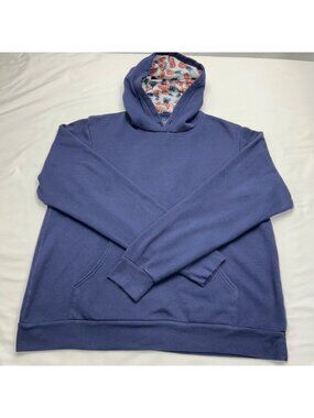 FEAT Navy Blue Hoodie Kangaroo Pocket Pineapple Pattern Inside Hood L
